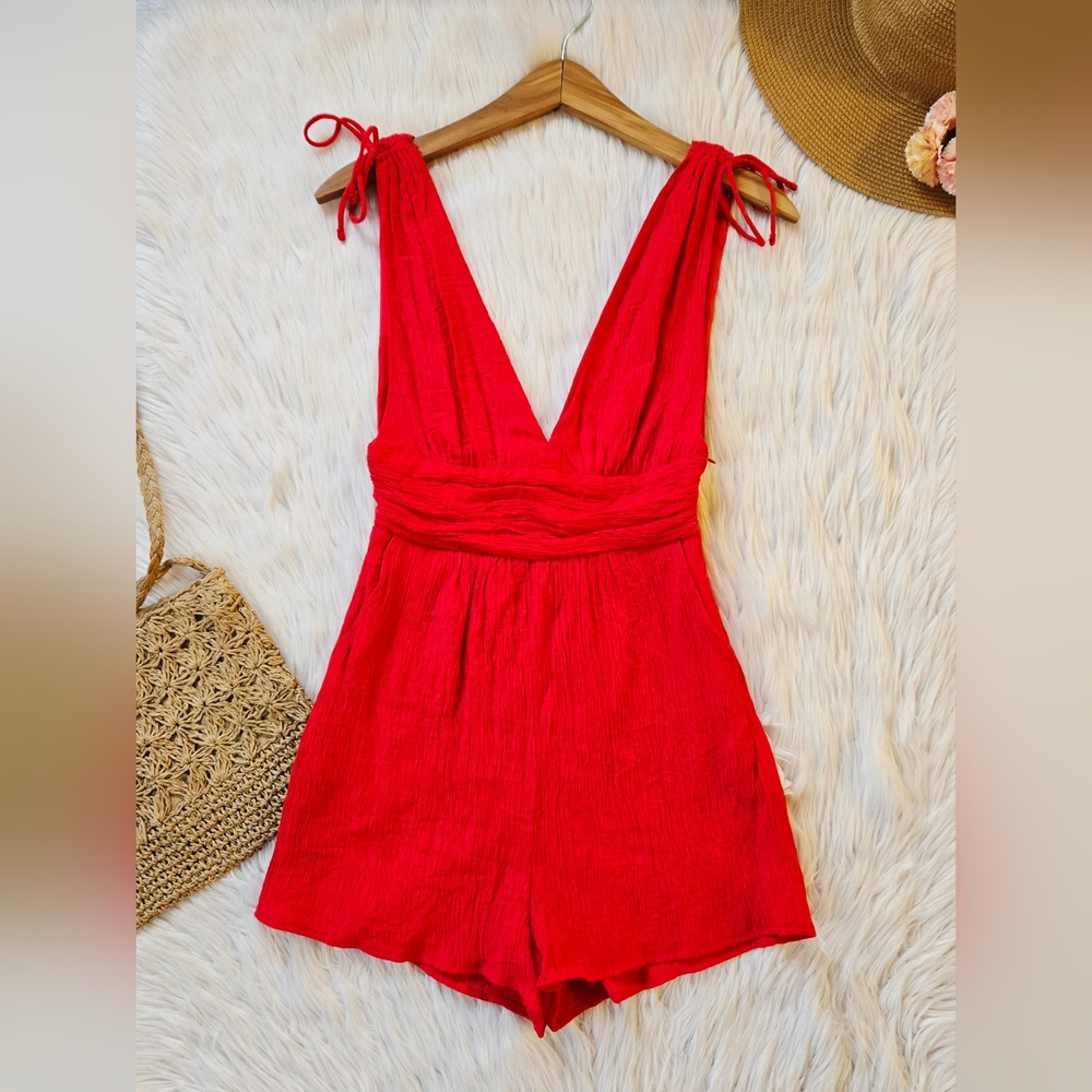 Womens Red V-neck Romper